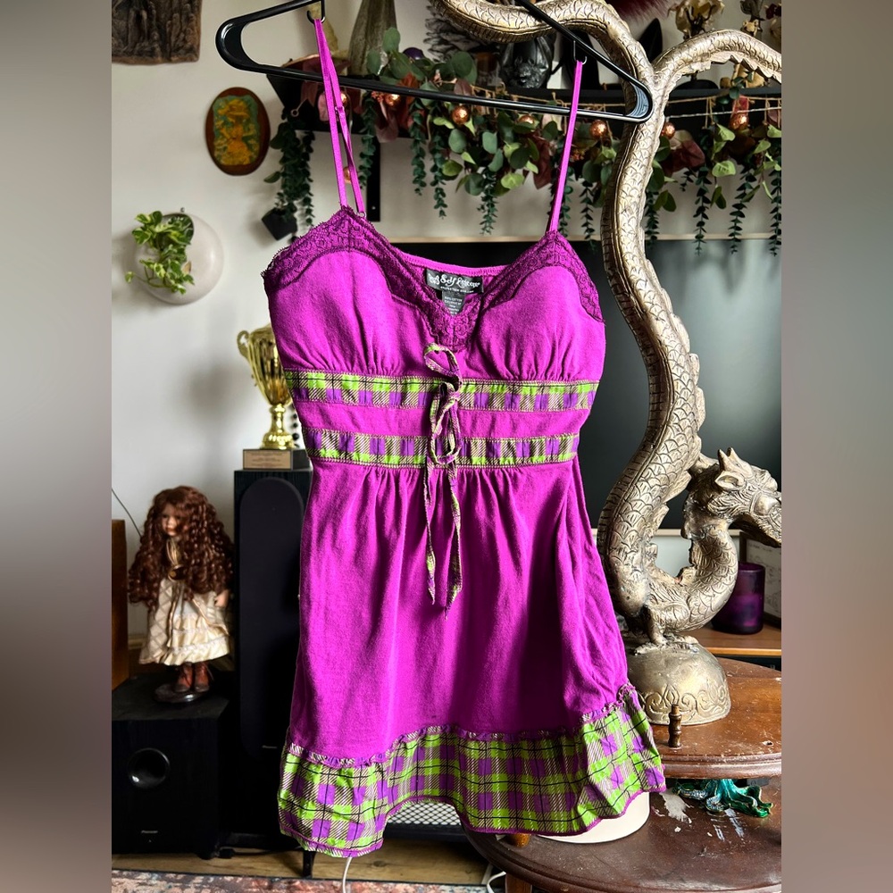 Self Esteem Purple and Green Top with Lace Detail